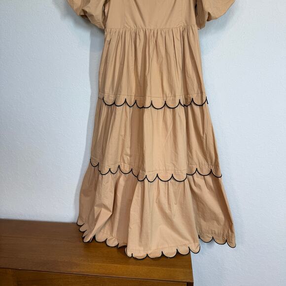 Women's English Factory Tan and Black Ruffle Tiered Smock Top Midi Dress Size S - Picture 9 of 9